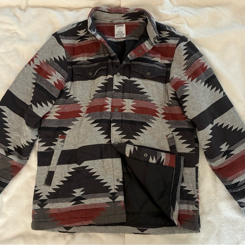 Sonoma Men's Casual Button Down Shirt - Red and Black Pattern